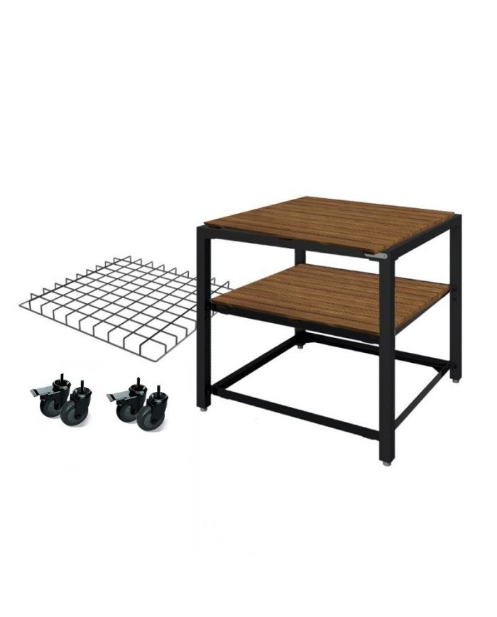 Module Extension - 2 tablettes acacia + Grille inox.